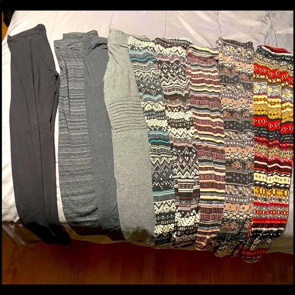 9 different pairs of leggings